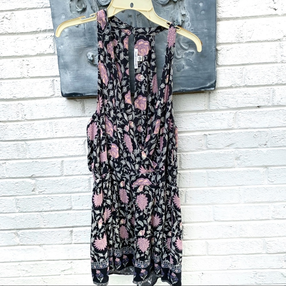 American Eagle Outfitters Black Floral Romper with Pink Accents